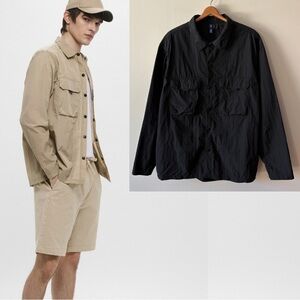 H&M Long Sleeve Black Shirt 4 Pockets Snaps Zipper Travel Layer Size XL